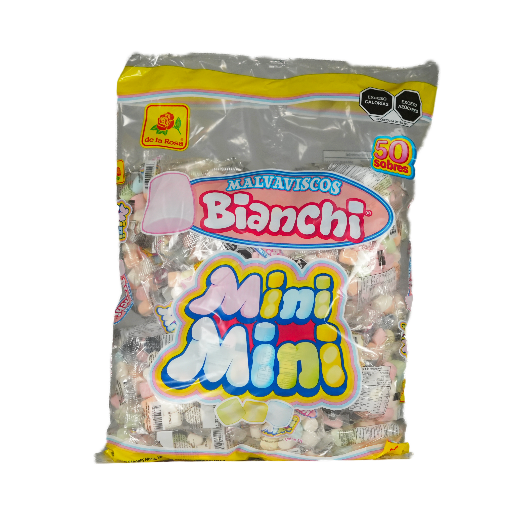 Malvaviscos Mini Mini Bianchi - De La Rosa - Bolsa de 15 paquetes de 50 piezas de 15g c/u