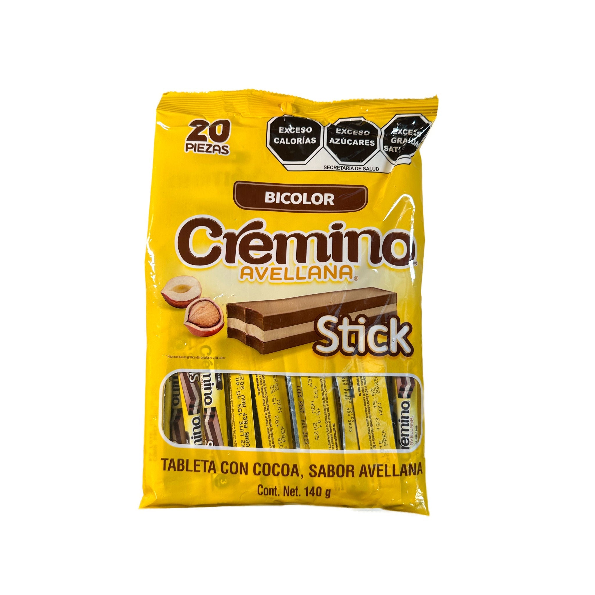 Chocolate Cremino Avellana Stick - Cremino - Bolsa de 20 piezas de 7g c/u