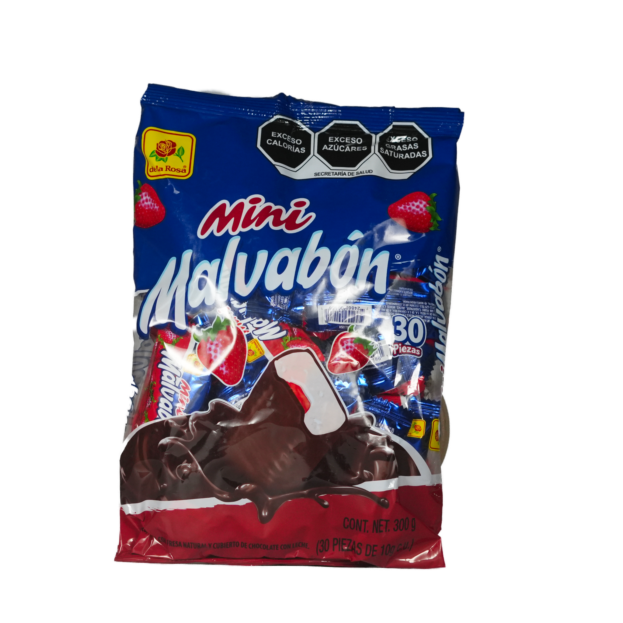 Mini Malvabón - Malvavisco Relleno de Fresa y Cubierto de Chocolate - De La Rosa - Bolsa de 30 piezas de 10g c/u