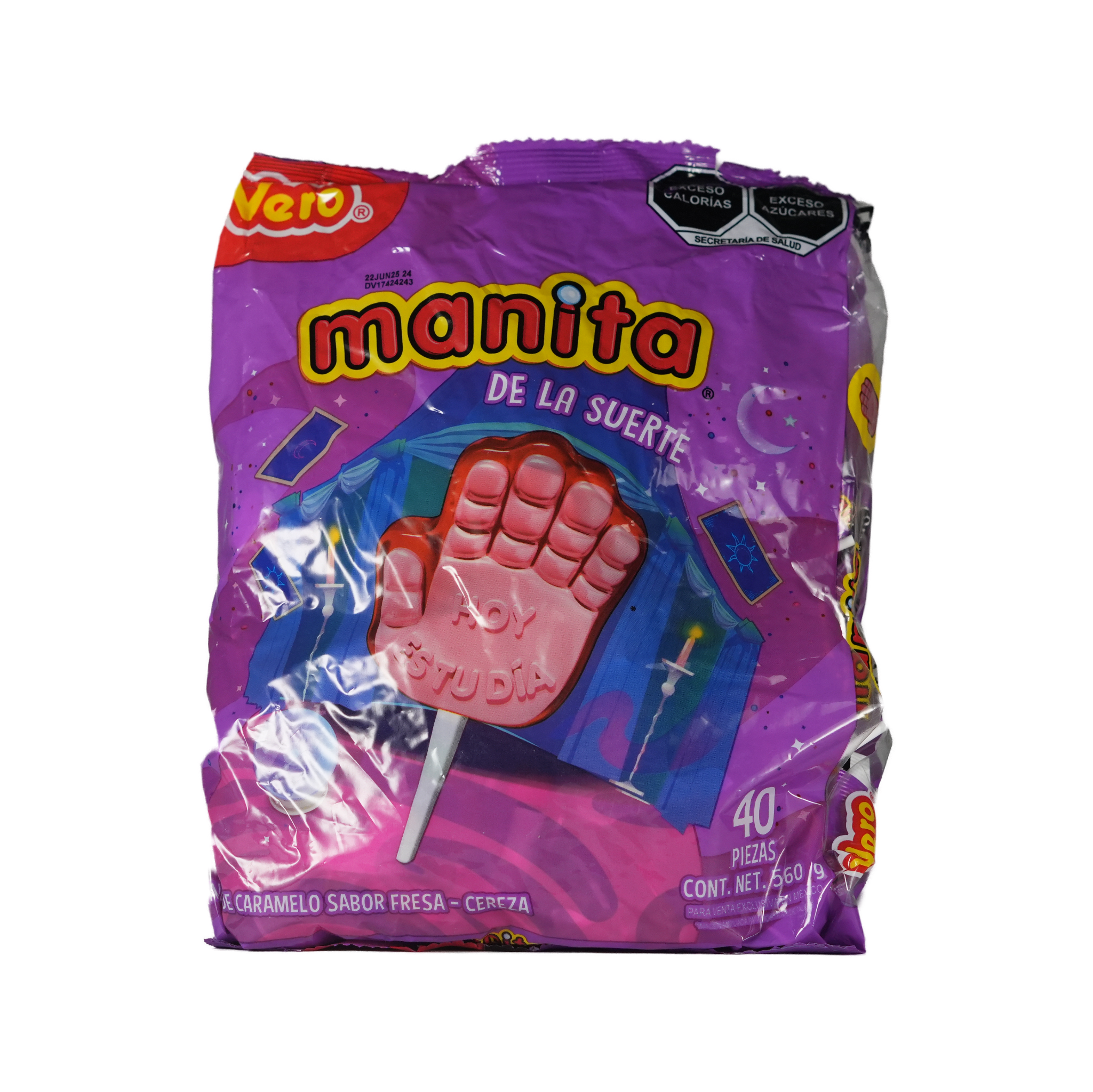Paleta Manita de la Suerte - Bolsa de 40 piezas - Sabor Fresa Cereza