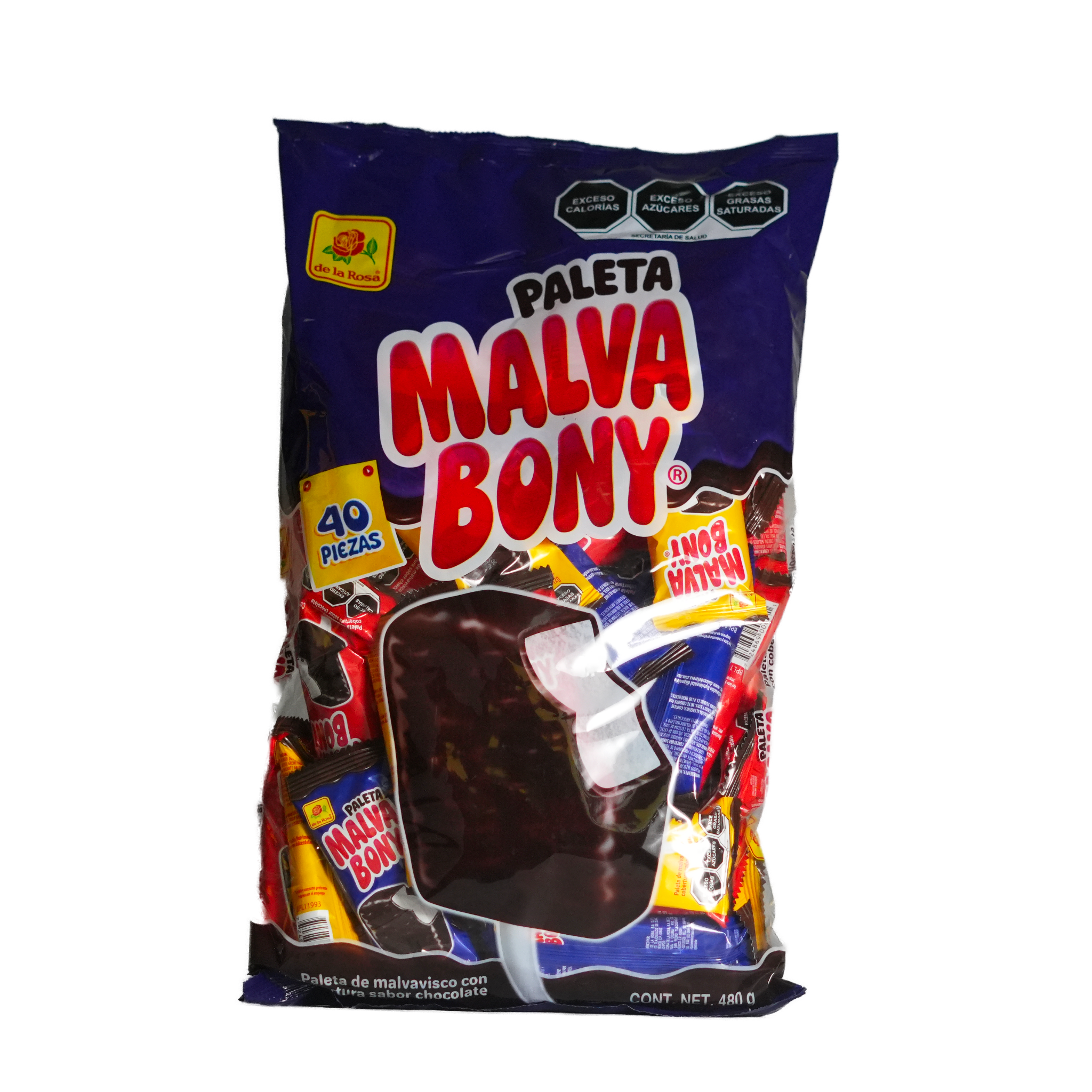 Malvabony - Paleta de Malvavisco Cubierto de Chocolate - De La Rosa - Bolsa de 40 piezas de 12g c/u
