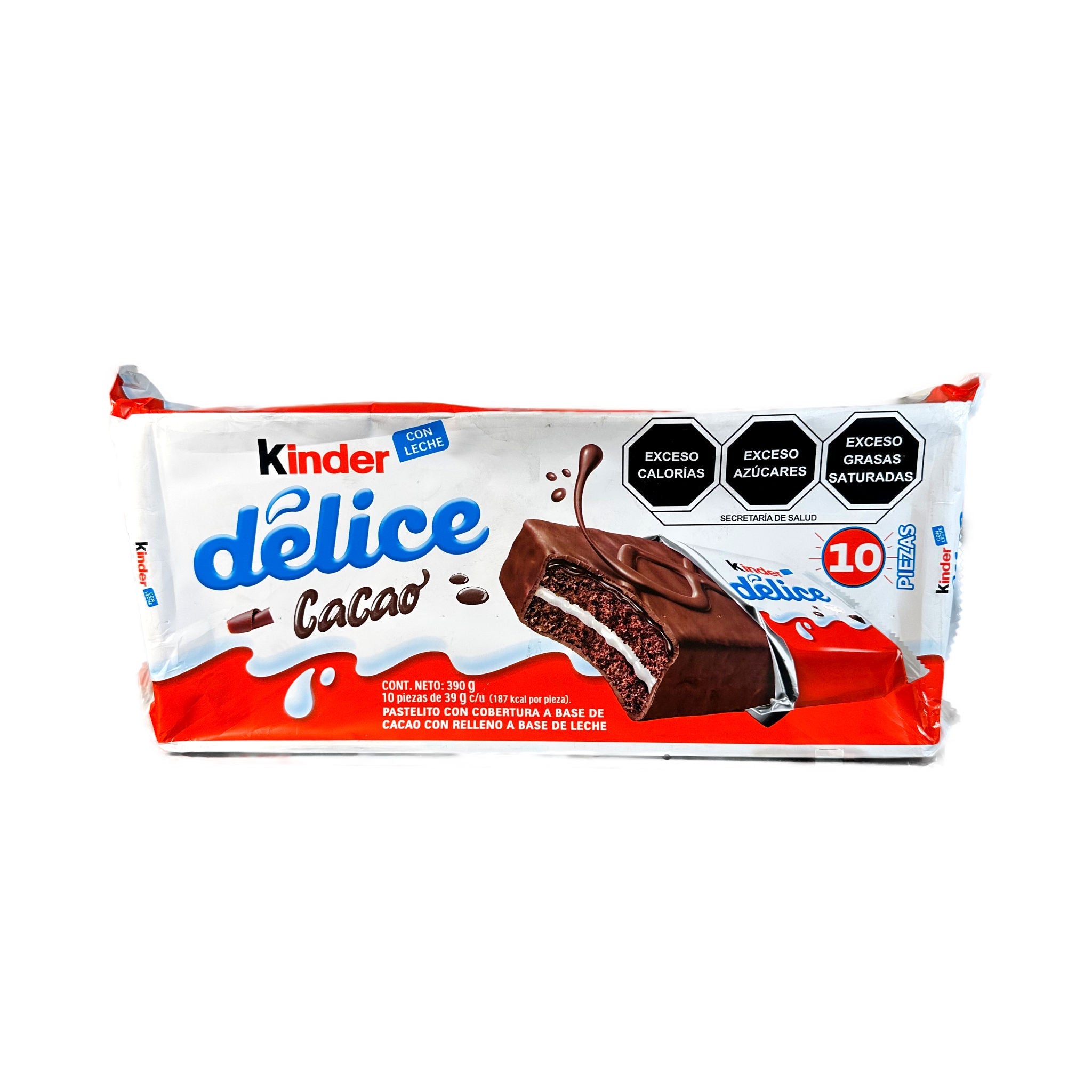 Pastelito Kinder Delice Relleno de Leche y Cacao - Ferrero - Pack de 10 piezas de 39g c/u