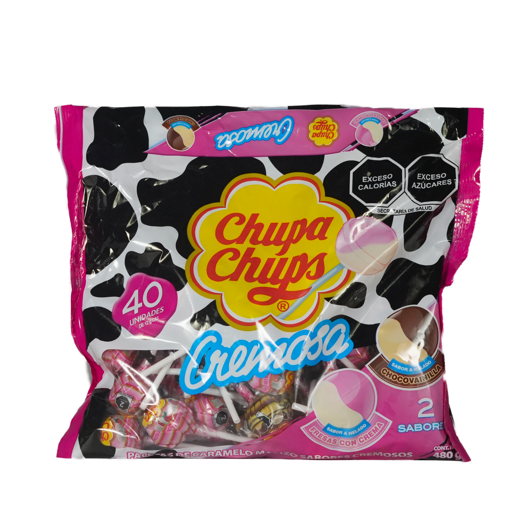 Paleta Chupa Chups cremosa - Chocovainilla/Fresas con crema - Bolsa de 40 Piezas de 12g c/u