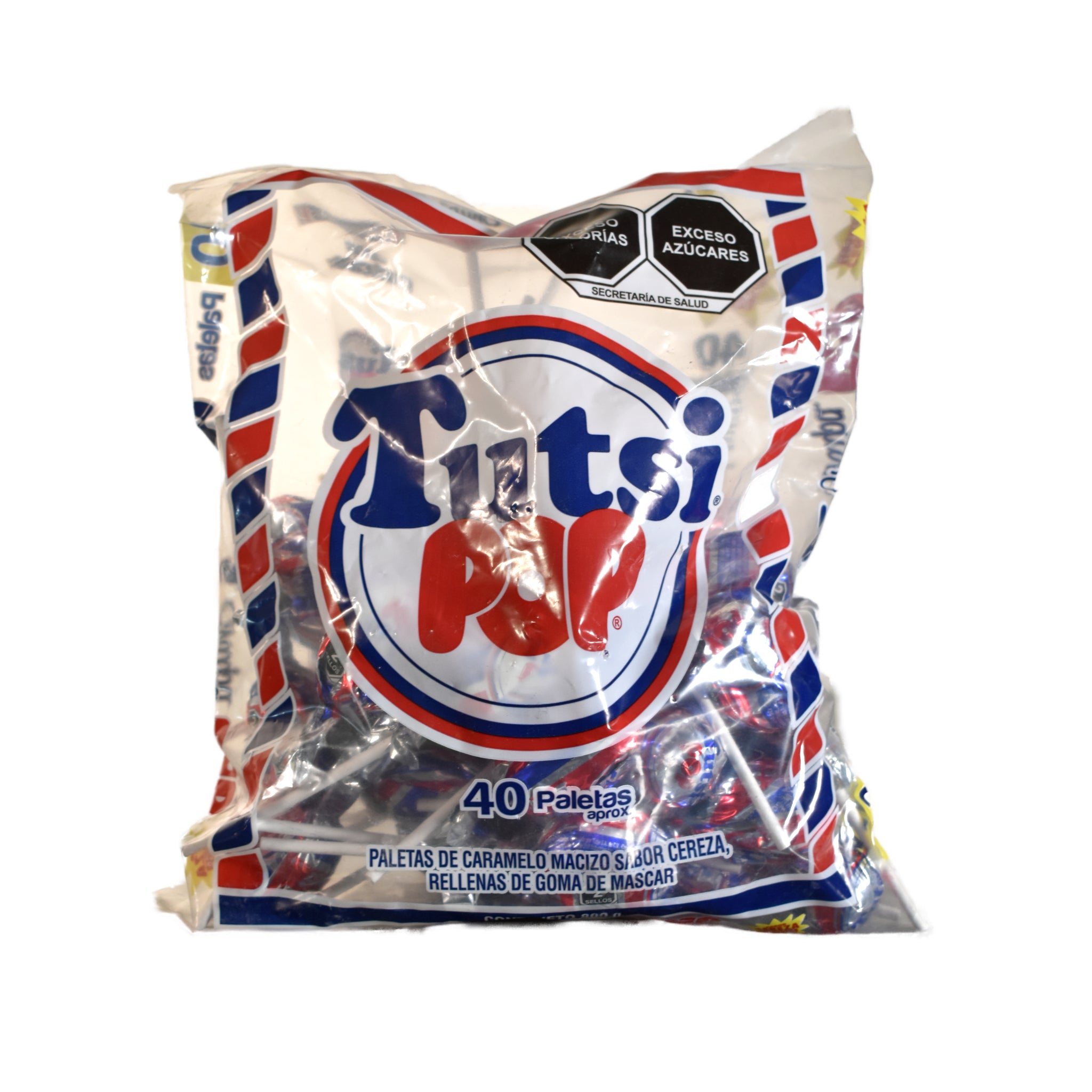 Paletas Tutsi Chupa Pop Sabor Cereza 40 Piezas 800g – Caramelo Clásico con Centro de Goma de Mascar
