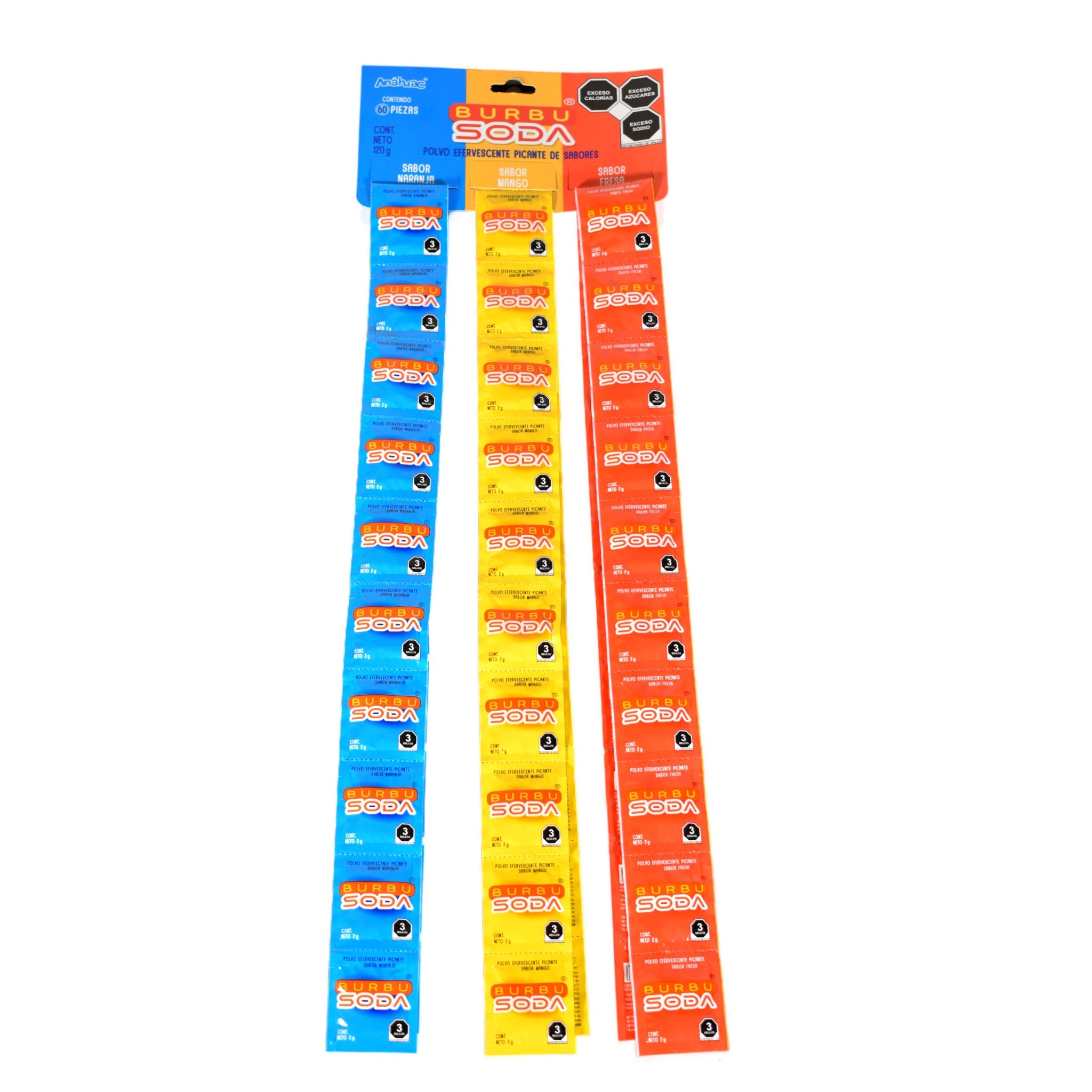Polvito Burbu Soda Naranja/Mango/Fresa - Dulces Anahuac - Paquete 60 Piezas