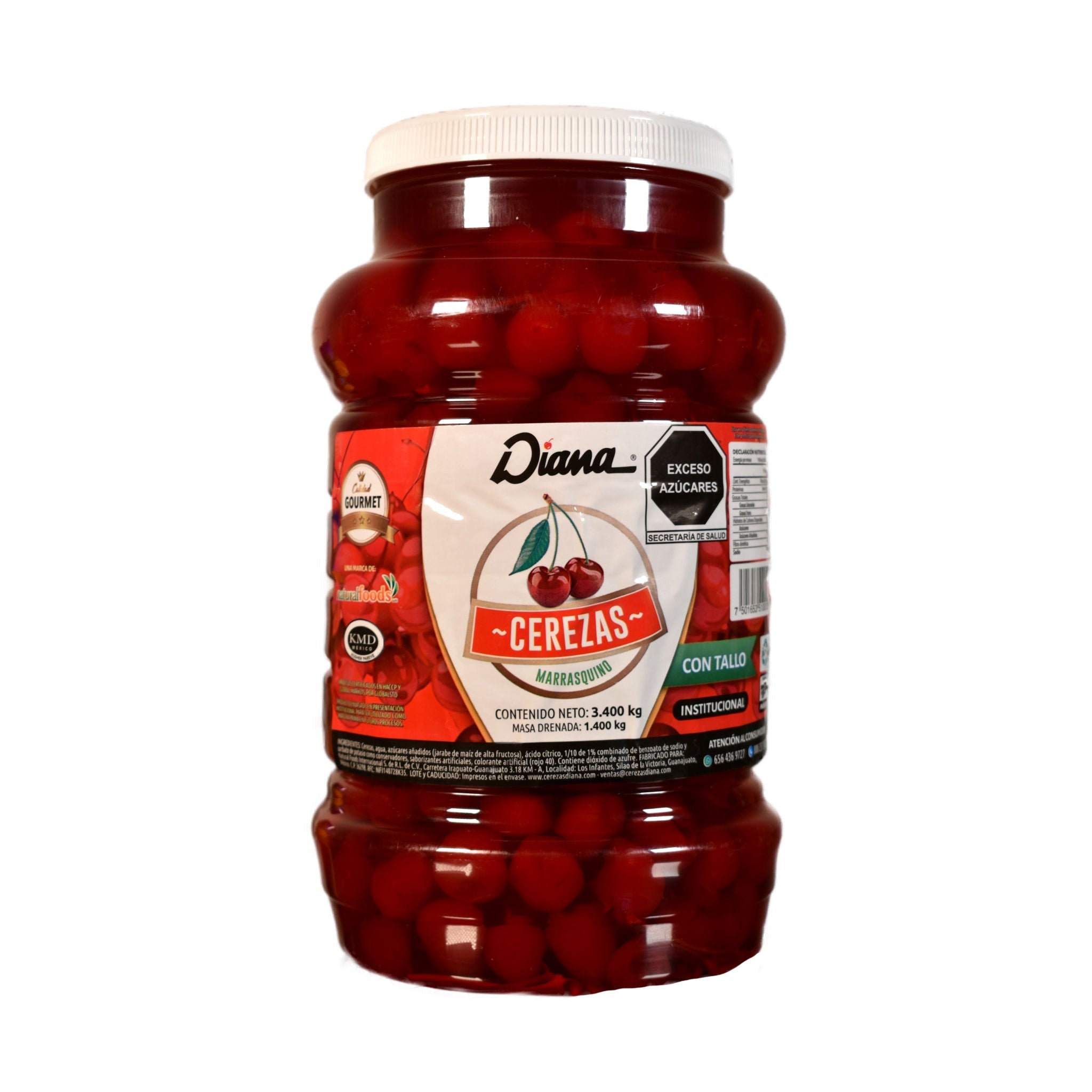 Cerezas con Tallo en Conserva - Diana - Bote de 3.4 kg - Materias Primas para Repostería y más