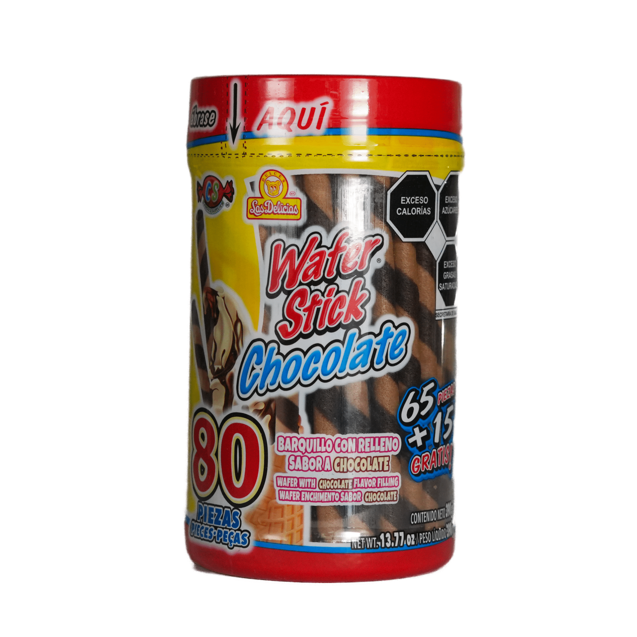 Wafer Stick Chocolate - Dulces Las Delicias 390 g – Bote de 80 piezas - Barquillo con relleno de Chocolate